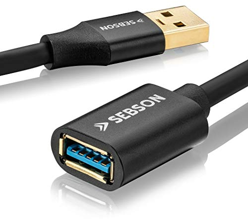 SEBSON USB Verlängerung 5m - A Stecker auf A Buchse - USB 3.0 Daten Kabel 5 Gbit/s Datenübertragung, Verbindungskabel PC, Laptop, Drucker, Festplatten uvm.