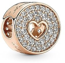PANDORA Moments Pavé und Herz Jahrestag Charm-Anhänger aus 14 Karat rosévergoldete Metalllegierung, kompatibel mit Armbändern aus der Moments Kollektion
