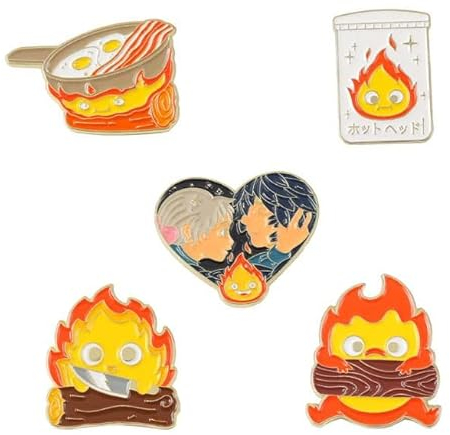 Aboniton Lot de 5 broches en émail en forme de château en mouvement de Howl's Moving - Broche en métal - Pour bijoux, fans, vestes, chapeaux, sacs, robes, Émail, métal