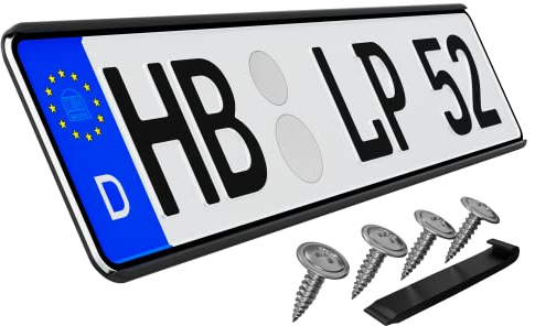 Kennzeichenhalter Rahmenlos ohne sichtbare Befestigungpunkte Kfz-Kennzeichen Halter Halterung Schwarz 1 Stück