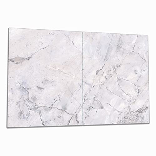 Wallario Herdabdeckplatte/Spritzschutz aus Glas, 2-teilig, 80x52cm, für Ceran- und Induktionsherde, Graue Marmor-Optik