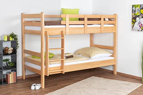 Stockbett für Erwachsene Easy Premium Line K20, Kopf- und Fußteil gerade, Buche Vollholz massiv Natur - 90 x 200 cm (B X L), teilbar