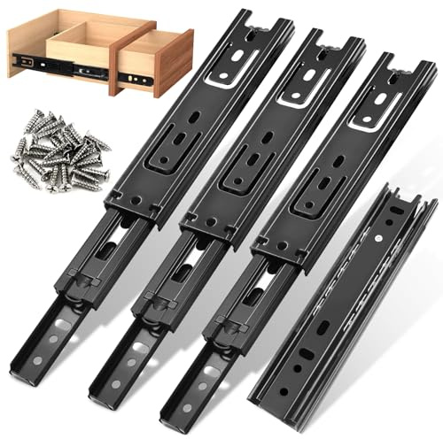 GZkushi Rieles para cajones (4 unidades, 150 mm – 290 mm, rieles de acero laminado en frío, para cajones con tornillo de 24 unidades), color negro
