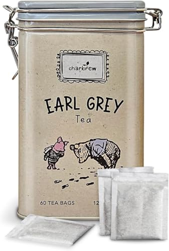 Charbrew Winnie Earl Grey Metal Tea Tin Caddy Gift – 60 Teabags Black Tea
