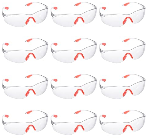 Partideal 12 Stück Transparent Augenschutzbrille,Schutzbrille Arbeitsschutzbrille mit Gummieinsatz an Nase und Ohren für Arbeit Personenschutz