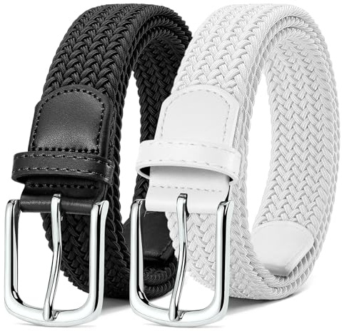 MATLAB 2 Pièces Ceinture Hommes Tressée Élastique Ceinture Stretch Belt en Tissu Élastique Pour Hommes et Femmes Largeur 3.3cm Noir et Blanc 100 cm
