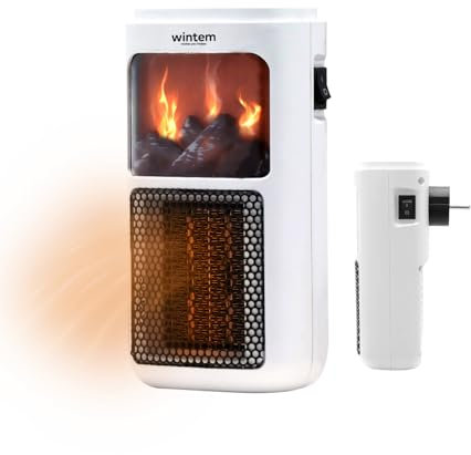 Wintem Mini Stufa Elettrica da Parete 18,5x9,5x7cm 400W - Effetto Camino - Comodo Display LED - Controllo Facile e Intuitivo - Timer Programmabile 12 Ore - Comodo da Usare