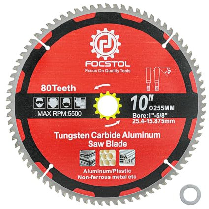 FOCSTOL Hoja Sierra Circular para Aluminio 255mm x 25,4/15,875mm - Disco para Corte con 80 Dientes Para Cortar Aluminio Metales No Ferrosos Plástico