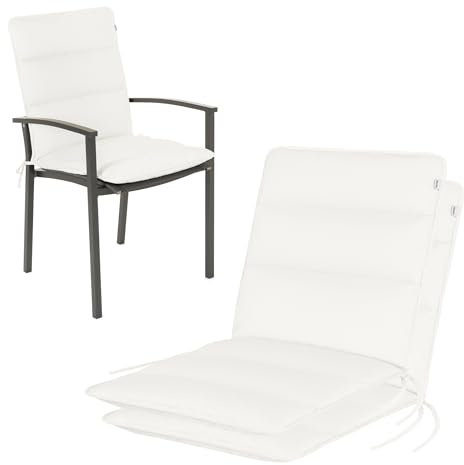 HAVE A SEAT Living Gartenstuhlauflagen 2er Set – Niedriglehner 100x48 cm – Ergonomisch & ca. 3 cm Dick – Wetterfest & Waschbar bis 95°C – Cremeweiß | Serie Flair