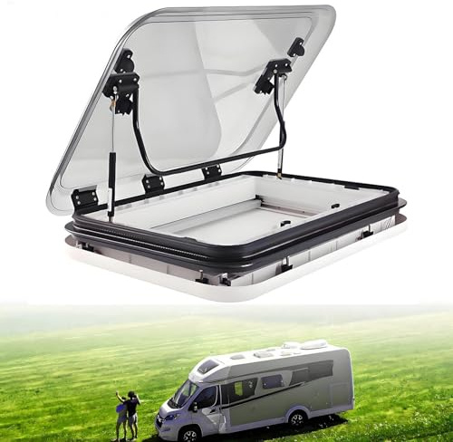 Ventana de techo con luz LED, cubierta de techo para caravana con redes y parasol, ideal para caravana y remolque de carga, 700 x 500 mm
