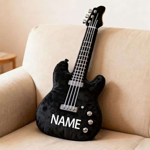SweetJECCU Cuscino Personalizzato a Tema Chitarra Elettrica, Cuscino a Forma di Chitarra Elettrica con Nome Personalizzato, Cuscini Decorativi in Spugna Musicale, Regali di Natale e Compleanno per
