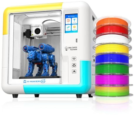 X-Maker AI Kids 3D Printer, Enclosed, Wi-Fi Printing, App Control, Ready to Print, 8,000+ 3D Toy Templates Updated Weekly, 15 3D Design & AI Smart Modules, 8 PLA Filaments, STEM Gift