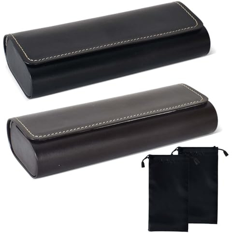 Rylae 2 pcs Custodia per Occhiali Rigida con 2 borse Portaoggetti, Custodia Occhiali da Sole Portatile, Portatili Magnetica Custodia Occhiali in Pelle PU per Uomini, Donne Occhiali da Sole
