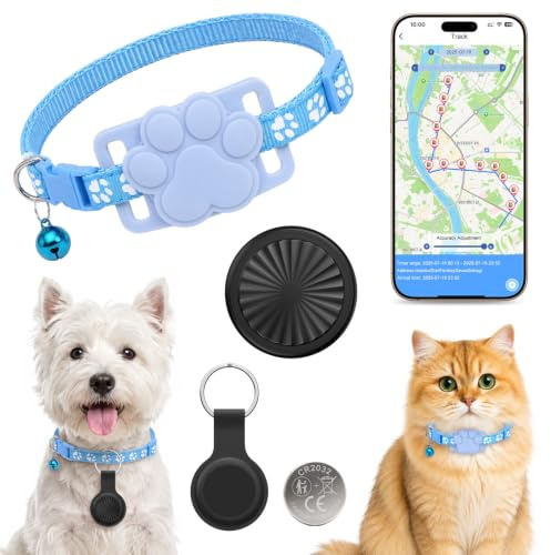 Collier GPS Chat,Traceur GPS Chats Chiens Compatible iOS et Android,Traceur GPS pour Colliers d'animaux de Compagnie,Aucun Abonnement ni Carte SIM Requis,Autonomie de 365 Jours,Étanchéité IP67 (Bleu)