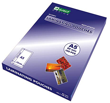 D.RECT Laminierfolien A5 80mic - Dicke 2x80 (160) Heißlaminierfolien Glänzend - Laminierfolie Verpackung 100 Stück, Folierfolien Transparent