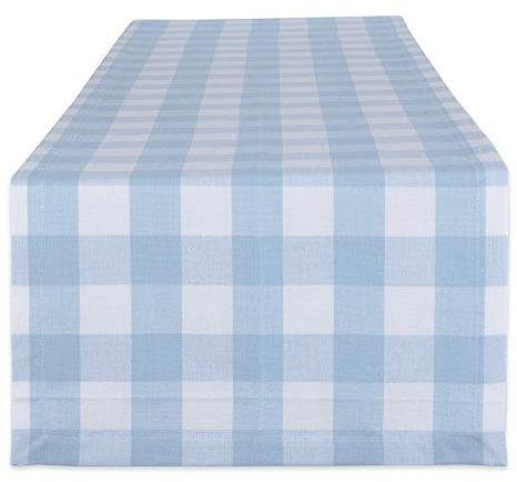 DII Buffalo Check Collection, Classic Farmhouse Table Runner, 14x72, Light Blue & White