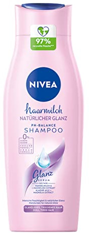 NIVEA Lait capillaire naturel brillance pH équilibre (400 ml), shampooing pour cheveux ternes, shampooing pour cheveux secs avec lait d'amande et extrait de magnolia