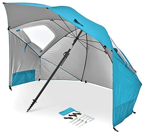 Sport-Brella Premiere UPF 50+ Umbrella Shelter for Sun and Rain Protection (8-Foot), Aqua