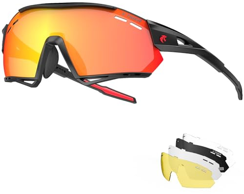 X-TIGER Occhiali Da Ciclismo,Polarizzati per TR90 Occhiali Bici MTB Con 5 Lenti intercambiabili per Ciclismo Corsa Pesca Guida