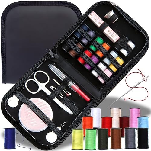 Retoo Nähset Reise, Nähzubehör 23 Teilig Mini-Nähset für Zuhause, Reise, Camping und Notfall, Reisenähzeug mit Nähnadeln, Fingerhut, Maßband, Schere, Gewinde, Reise Nähzubehör mit Tragetasche