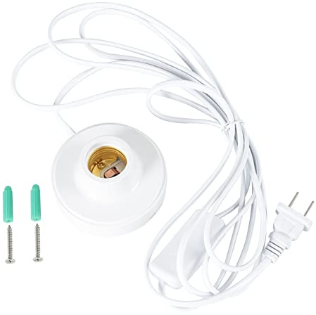 E27 Plug-in Lamp Holder E26 Screw with On/Off SwitchWire Light Bulb Socket Lamp-Socket 9.8ft, 1-Pack, White(Round Socket)