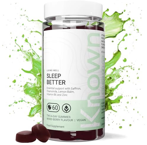 Known Tasty Sleep Better Gummies - Sugar-Free - Saffron, Lemon Balm, Chamomile & B6 - Natural Mixed Berry Flavour - 60 Vegan Gummies, 1 Month Supply