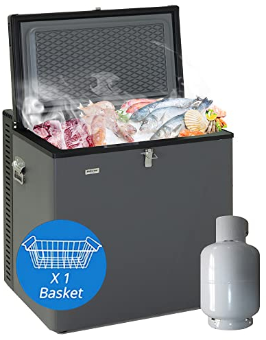 SMETA Congélateur Camping 70L Congélateur Trimixte 12V 220V, Gaz pour Garage Cabanon,Gîte Maison, Chalet -13℃~0℃ Noir