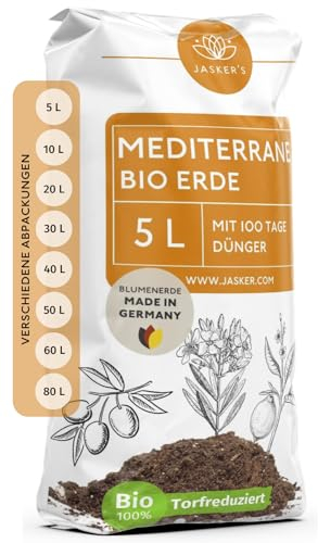Bio Mediterrane Erde & Kübelpflanzenerde mediterran 5 L - Mediterrane Pflanzenerde mit 40% weniger Torf - Mediterane Pflanzerde mit Dünger - Als Lavendel Erde, Plumeria Erde & Oleander Erde
