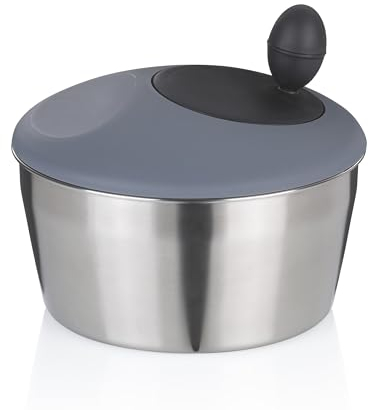 centrifuga per insalata kela in acciaio inox con coperchio 24,5 cm, centrifuga per insalata, setaccio in plastica per centrifuga per insalata o colino per verdure, frutta, penne, ROMY, opaco
