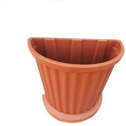 BricoQui Vaso a parete plastica con sottovaso colore terracotta a muro mezzaluna fiori piante esterno giardino