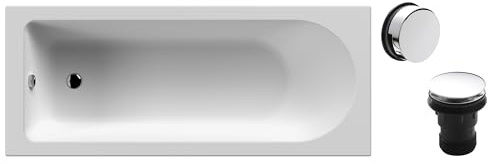 Balterley 1700 x 700mm Round Shower Bath with Leg Set & Chrome Waste, Straight Single Ended Gloss White Soaking Bathtubs, Rectangular Soaking Bathtub, Acrylic Baths