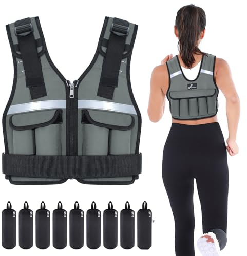 Sportneer Chaleco de peso ajustable de 0,9 kg a 8 kg, 9 en 1, chaleco de correr rápidamente ajustable para hombres y mujeres, entrenamiento de fuerza, calistenia y gimnasio, chaleco de pesas