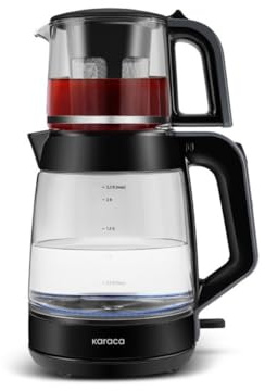 KARACA Glass Turkish Tea Maker Machine, 2 in 1 Turkish Tea Pot Set, XL Teapot & Water Kettle Electric, 1900W, Shiny Black