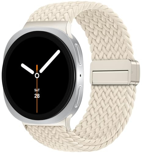 Epova Kompatibel med Samsung Galaxy Watch 8 armband 40 mm 44 mm – Galaxy Watch 8 klassiskt armband 46 mm, inget mellanrum flätad magnetisk elastisk nylon sportband för Samsung 8 klassiska remmar
