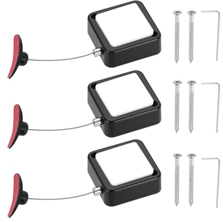 PATIKIL 3.3ft (1M) Retractable Remote Control Cable Tether 2N, 3PCS Remote Control Security Lanyard Lock Adjustable Locking Leash with Plastic Cap for TV Phone Tablets Showroom, Black