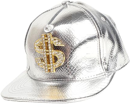Sombrero de hip hop con signo de dólar, sombrero de ala plana, gorra de roca, disfraz de buscador de oro, accesorios de disfraz de rapero de los años 80 y 90 para fiestas de Halloween, bailes de