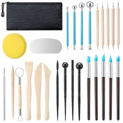 Rainway Set di 27 pezzi utensili per modellare, strumenti per modellazione, strumenti per scultura, utensili per argilla set di utensili per ceramica con sacchetto di conservazione, strumenti per