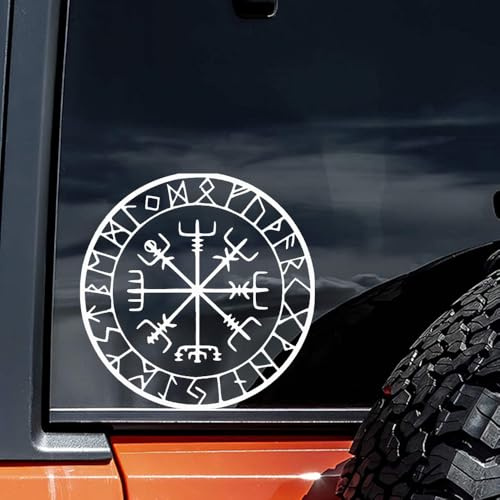 2 unidades de 15 x 15 cm, Adhesivos decorativos para coche Vegvísir, pegatinas adhesivas para camiones, motocicletas, portátiles – Adhesivos decorativos para interior y exterior | #DZ243 (Blanco)