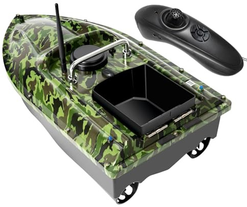 KigerNee Barca per mangimi con GPS 500 m, telecomando da pesca, barca con luce LED e portata 1,5 kg, per la pesca notturna, funzione auto crociera, doppio motore, 13000 giri/min, con luce LED