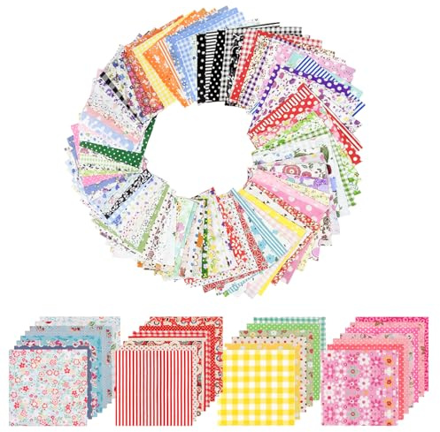 100Pcs Cotton Fabric Squares 10 x 10 cm Precut Patchwork Fabric Bundles with Floral Patterns for Sewing Quilting, DIY Crafts, Textile Painting, Mixed Color & Pattern Fabric Squares
