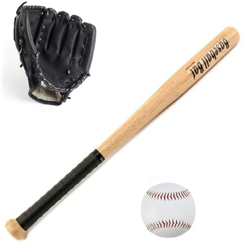 25 tums basebollträ med handske och bollset, 3-delad softbollset kit för barn ungdomar utomhusträning, nybörjare