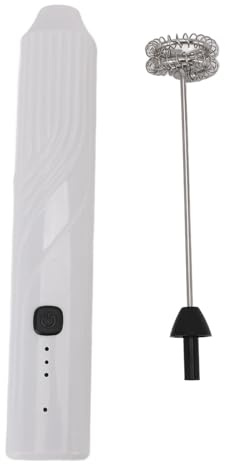 Denash Montalatte Elettrico, Macchina per Schiuma di Latte Portatile, Frusta in Acciaio Inossidabile, Bacchetta per Montalatte Portatile per Gelato con Bevande Al Caffè (WHITE)