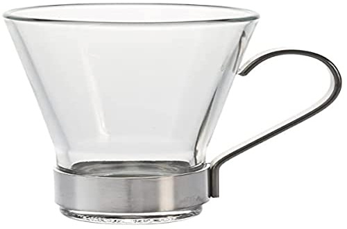 BORMIOLI ROCCO 5165000 Confezione 6 Tazze Caffè Ypsilon in Vetro con Manico e Base in Acciaio Inossidabile, Cl 11