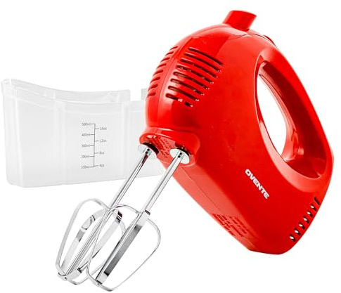 OVENTE 5-Speed Corded Electric Hand Mixer with Stainless Steel Whisks, Compact Portable Design with Snap-On Storage Case,150W Lightweight Handheld Mixer for Baking & Cooking, Red HM151R