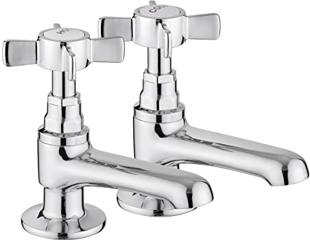 JASSFERRY Pair of Basin Taps Hot and Cold Water Bathroom Sink Tap Chrome Crosshead Handle Lever 1/2 Faucet, Set of 2