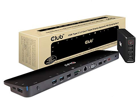 CLUB3D Typ C 3.2 Gen1 Triple Display Dynamic PD Charging Dock 100W PD Ladegerät CSV-1564W100 Schwarz