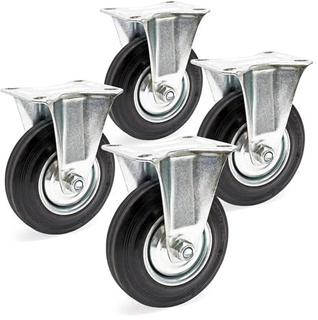 Wiltec Bockrollen Set 4x Transportrolle Ø125mm mit Vollgummirad, Metallfelge und Anbauplatte bis 100kg pro Rad, Apparaterollen Möbelrollen leiser Lauf