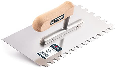 NEYNOR® llana dentada inox - llana profesional dentada acero inoxidable - llana dentada para colocación de baldosas - Espátula dentada - Made in EU - 270 x 130 mm - Dentado 10x10 mm
