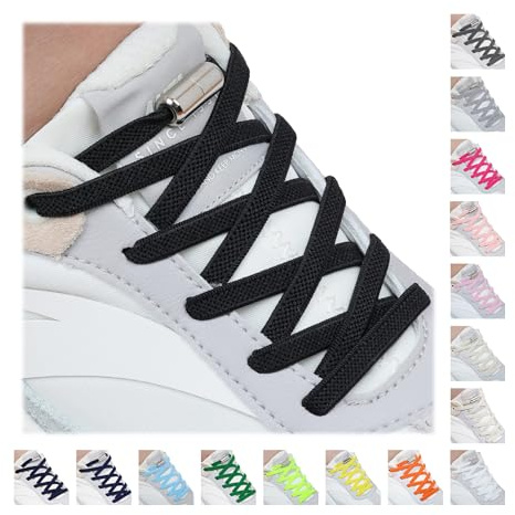 Handshop 2 Pairs Elastic Shoe Laces, No Tie Shoelaces for Adults/Kids Trainers, Sneakers, Running Shoes Black 120cm