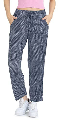 Kendindza - Pantaloni estivi da donna, lunghi, leggeri, per il tempo libero, con fiori in cotone, Blu | Modello Cerchio, XXXL